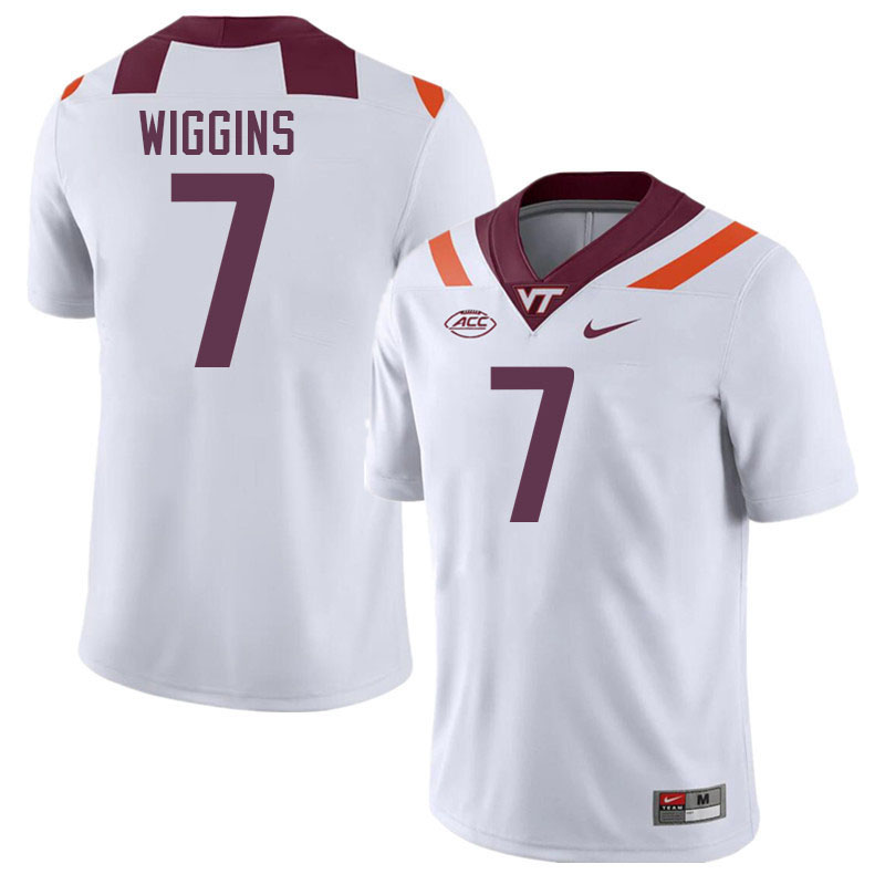 Men #7 Chanz Wiggins Virginia Tech Hokies College Football Jerseys Stitched-White